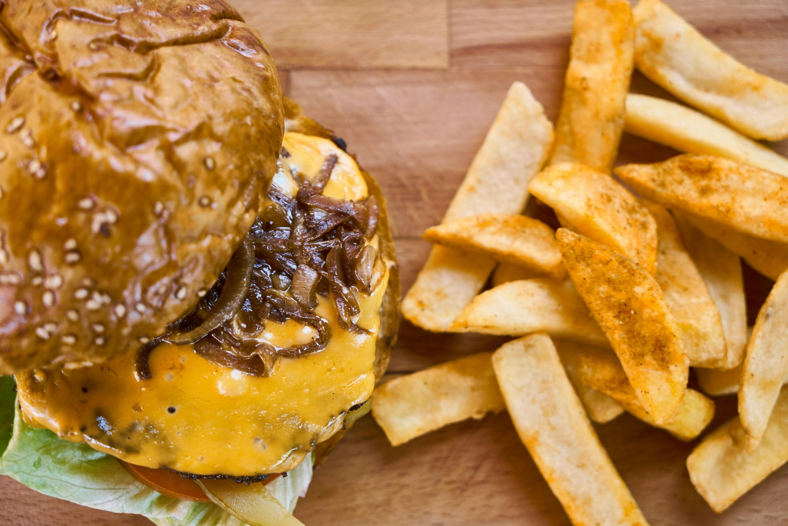 cheese burger and fries